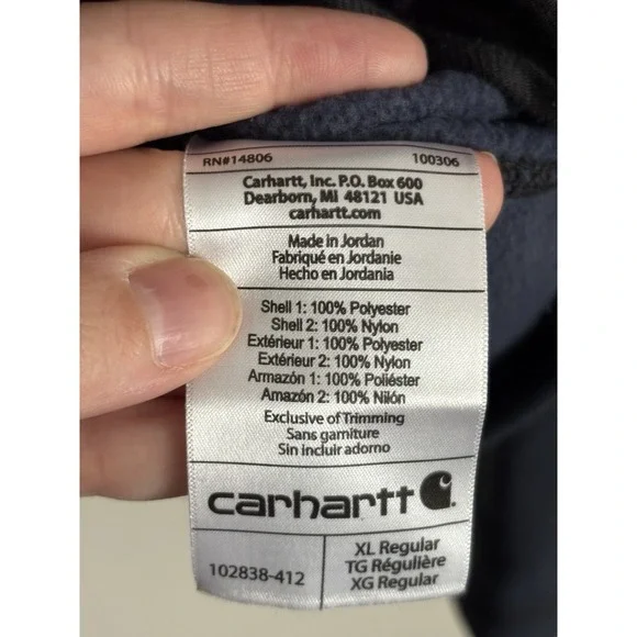 Carhartt Jacket Full Zip Relaxed Fit Fleece Mens XL Blue‎ Black Outdoor - Picture 3 of 5